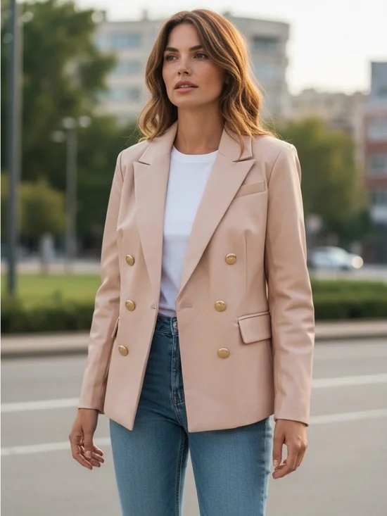 Women’s Blush Double-Breasted Blazer Jacket - Picture 3 of 3
